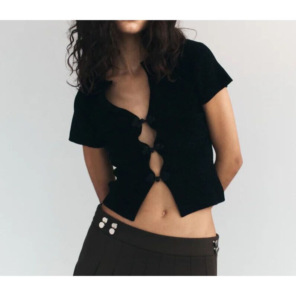 With Jean Cropped Cardi Ruby Top XS Black Cardigan Sweater Jumper NEW!